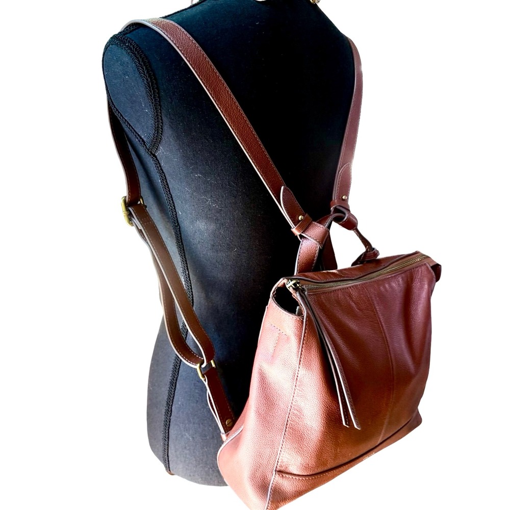 Fossil Elina Convertible Leather Backpack Shoulder Bag Brown